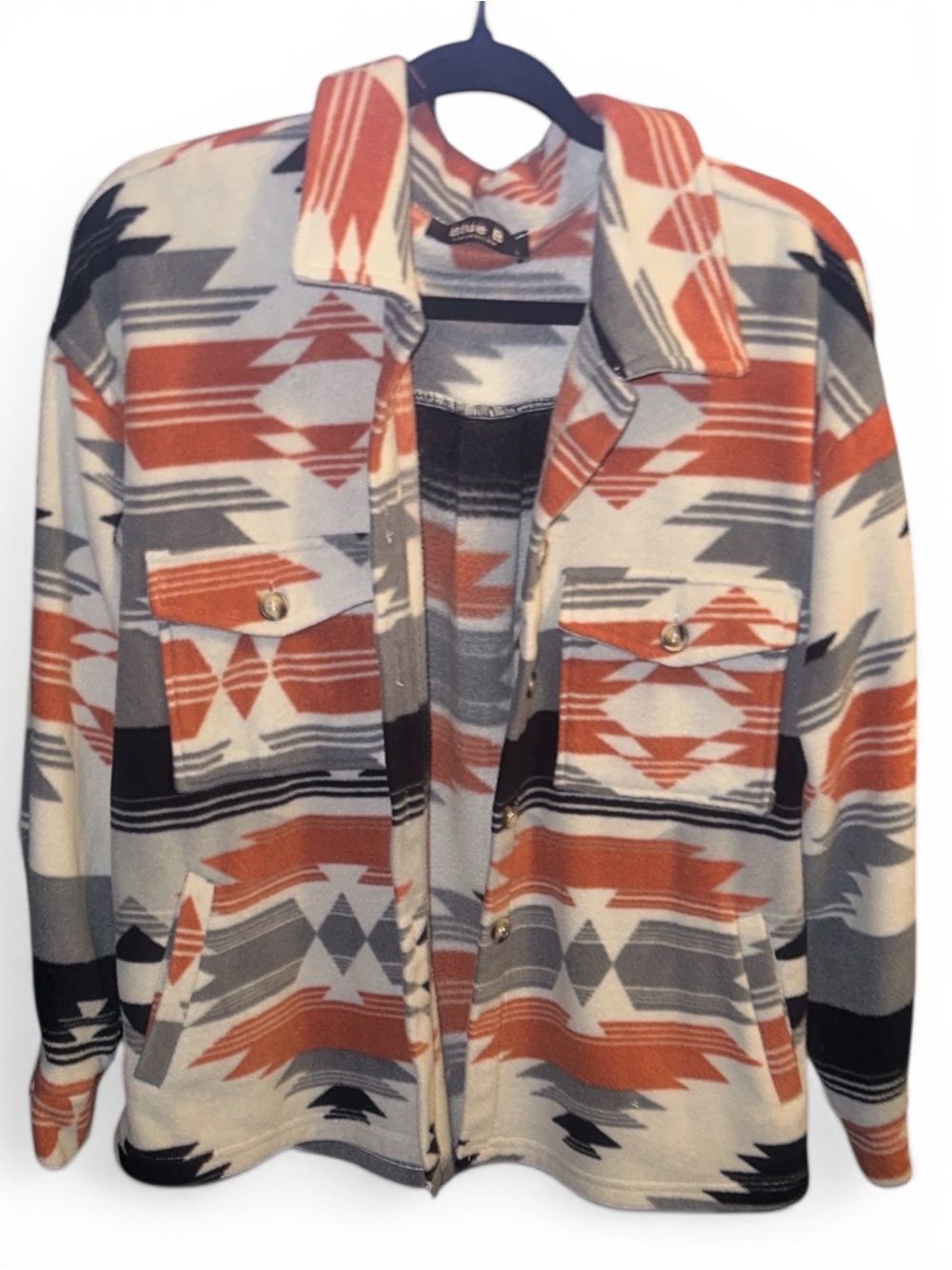 Lg Blue BWomen's Patterned Jacket - Orange, Black, White - Picture 2 of 5